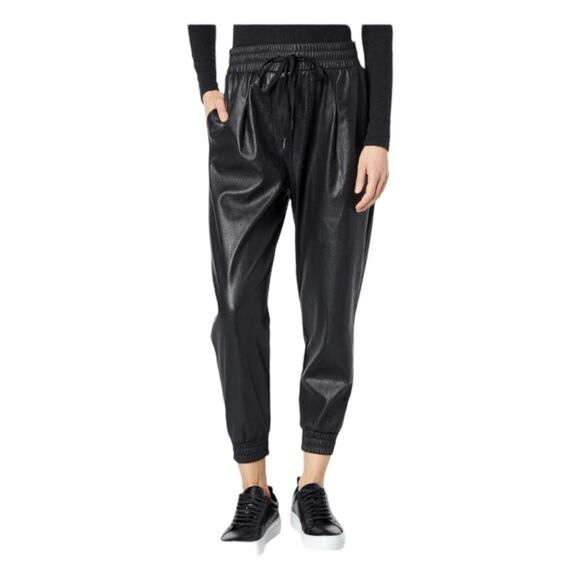 n:PHILANTHROPY Luna Joggers Pants Black Vegan Leather Pull-On Drawstring L - Picture 1 of 6